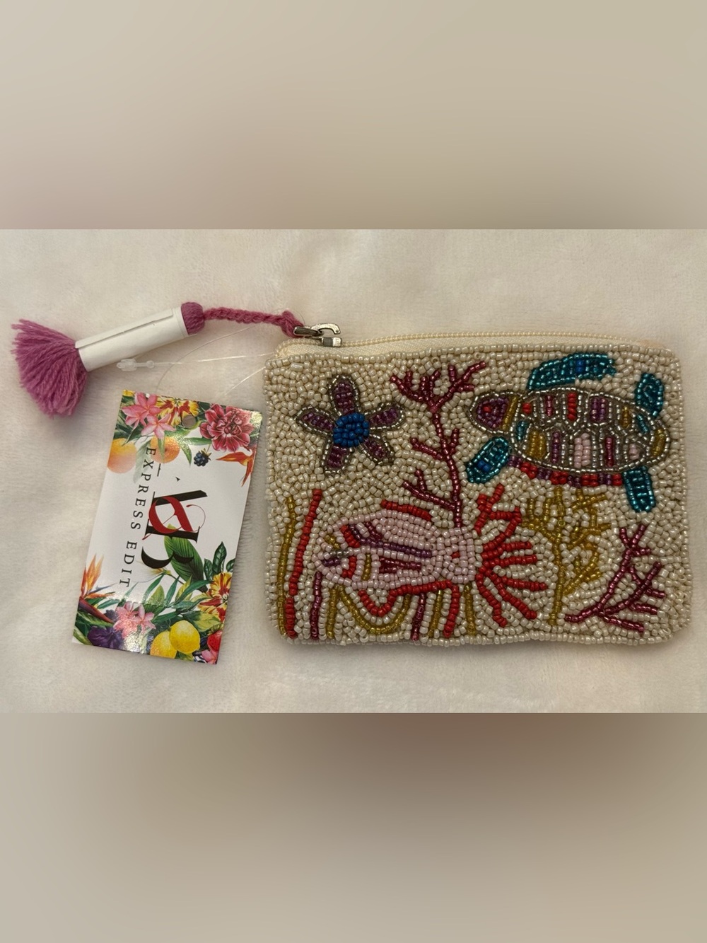 Express Edit handcrafted Beaded Sea-life coin pouch/wallet - Multicolor. NWT
